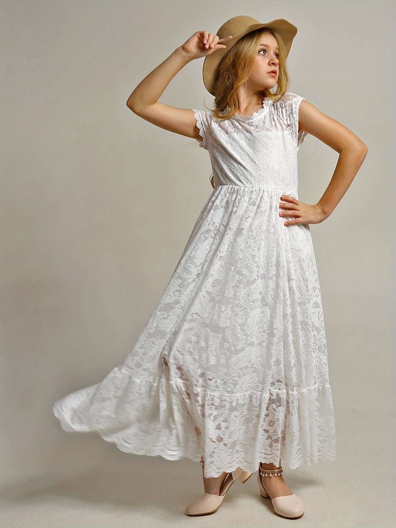 Floral Lace Backless Maxi Dress for Girls