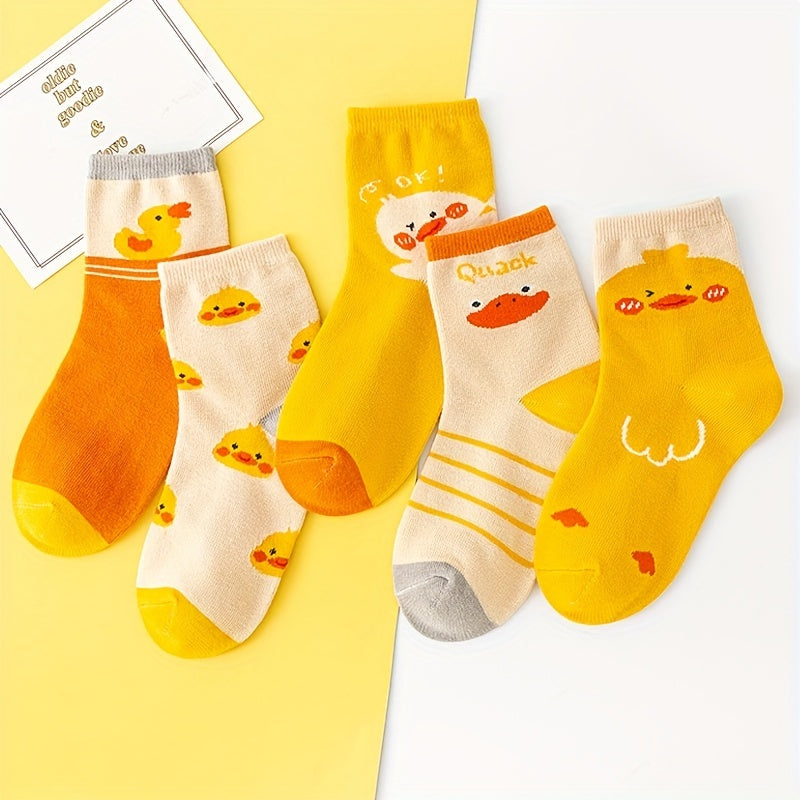 5 Pairs Girls Cartoon Duck Pattern Socks for Kids