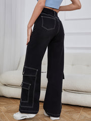 High Waist Flap Pockets Cargo Pants Loose Fit