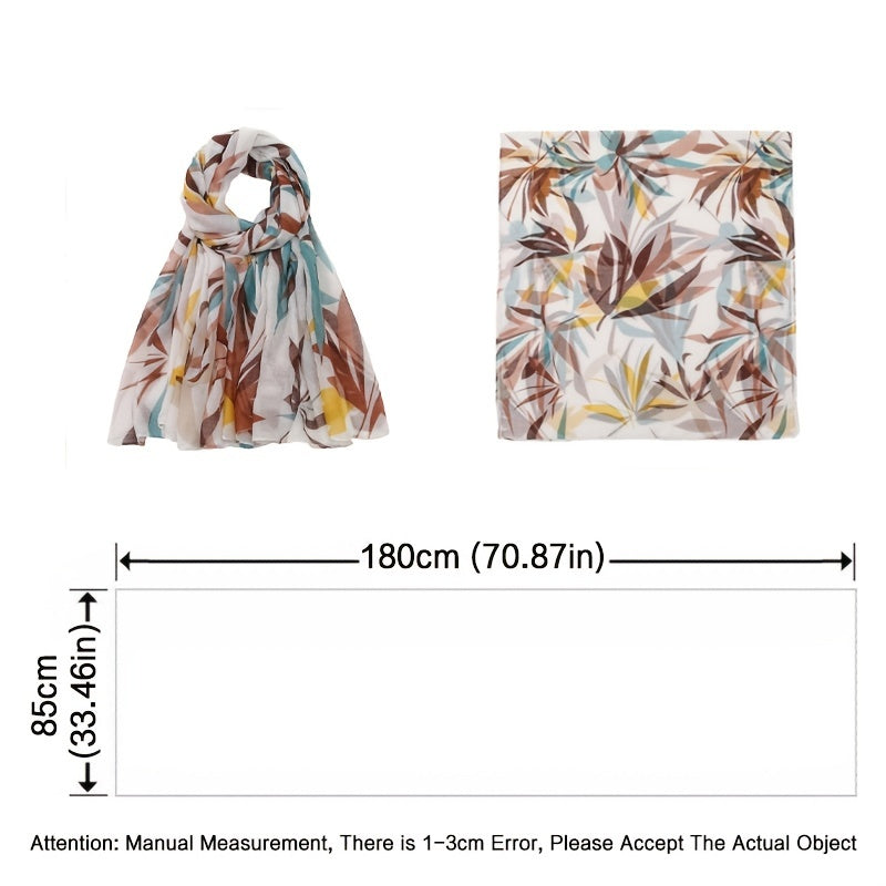 Leaf Plant Print Shawl Lightweight Casual Warm Scarf