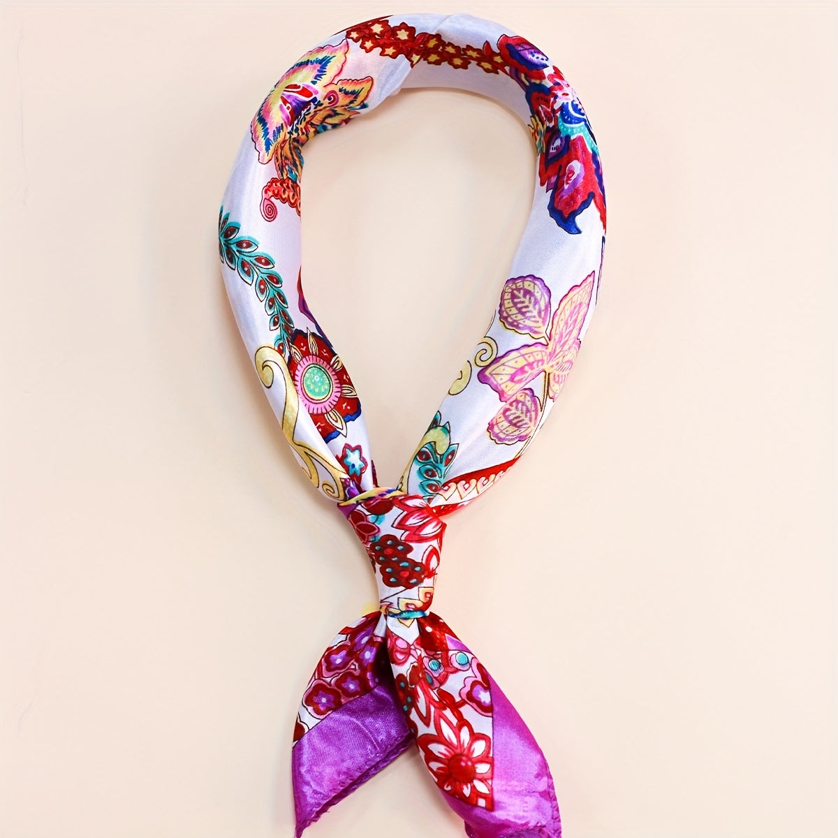 Flower Printed Square Scarf Silk Feeling Neck Scarf
