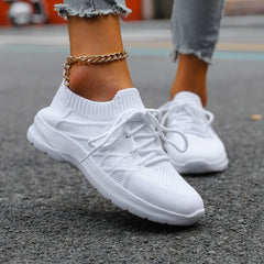 Women's Breathable Flying Woven Sneakers Casual Lace Up Outdoor Shoes
