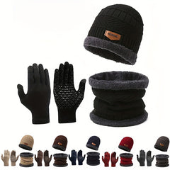 Winter Knitted Hat Scarf Gloves Set Velvet Neck Gaiter Touch Screen