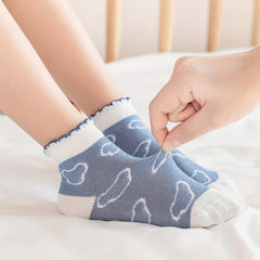 5pcs Cartoon Cat Breathable Lace Crew Socks Girls Cotton Socks