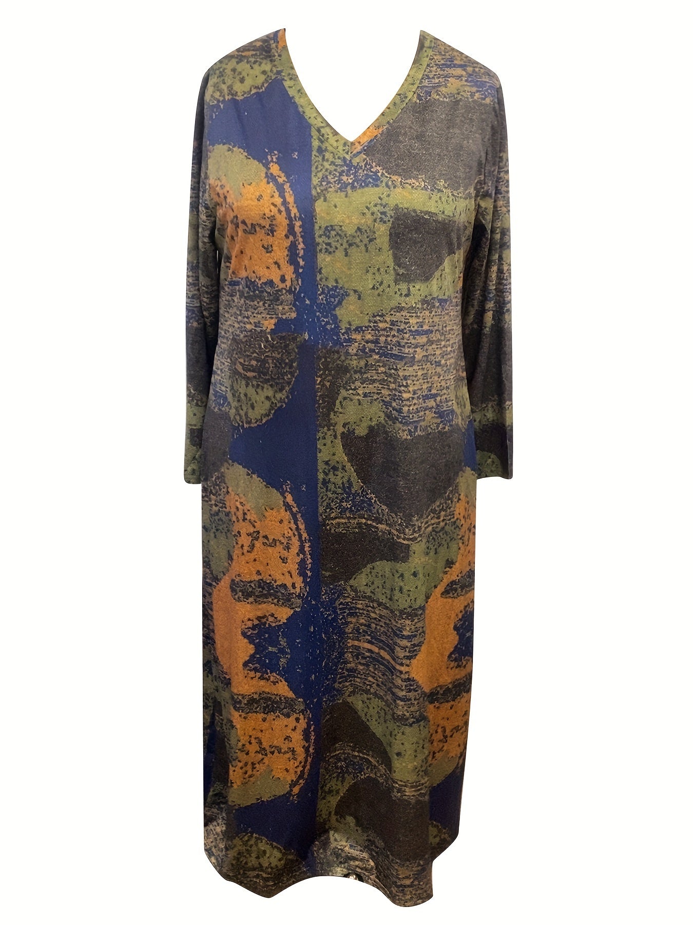 Distressed Long Sleeve Round Neck Maxi Dress
