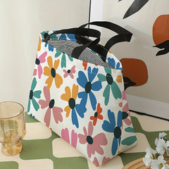 Colorful Flowers Printed Lunch Bag Waterproof Insulated Bento Bag