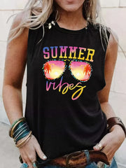 Sunglasses Print Tank Top Sleeveless Summer Casual Women's Clothing