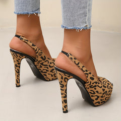 Leopard Print Platform High Heels Slingback Sandals