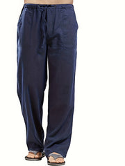 Men's Cotton & Linen Blend Long Pants Loose Elastic Waist Trousers