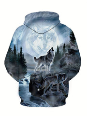 Wolf 3D Print Hoodie Men Graphic Hooded Pullover Autumn Winter