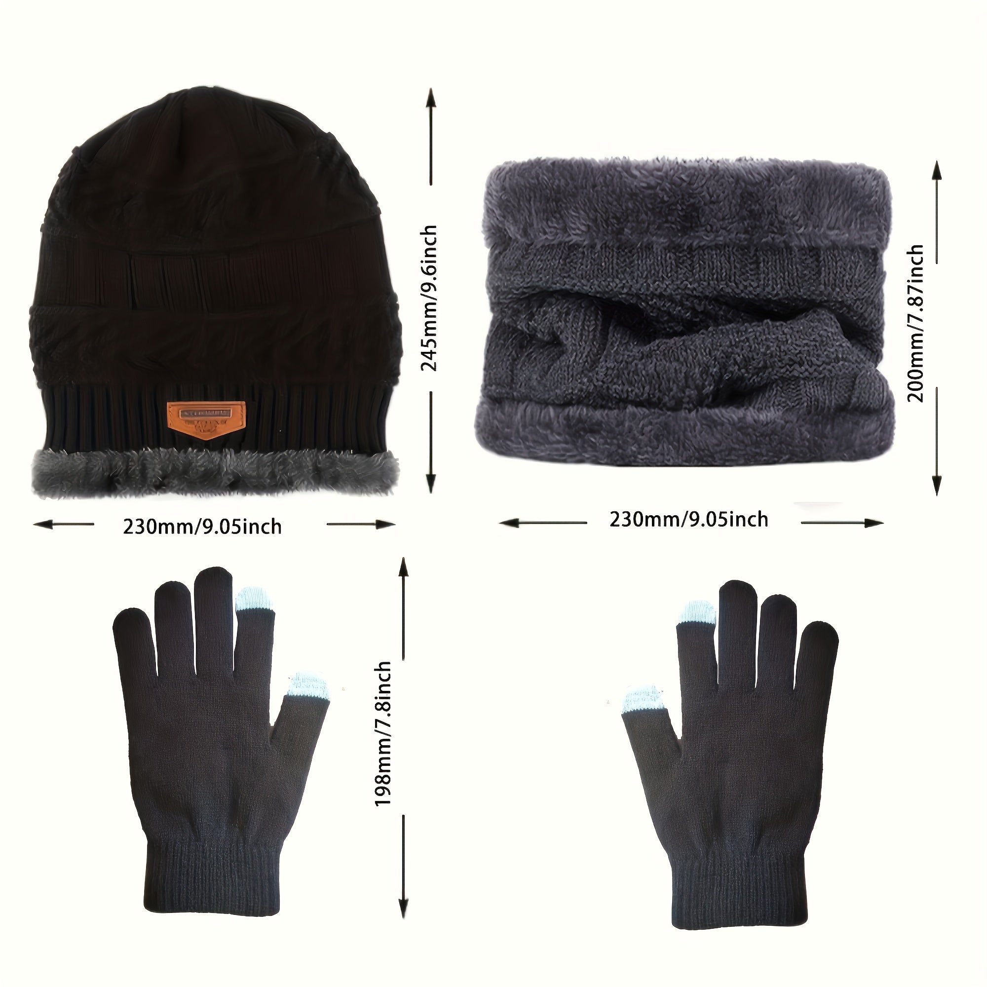 Winter Warm Windproof Hat Touch Screen Gloves Knitted Neck Cover Set