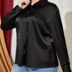 Women's Satin Button-Up Collar Shirt