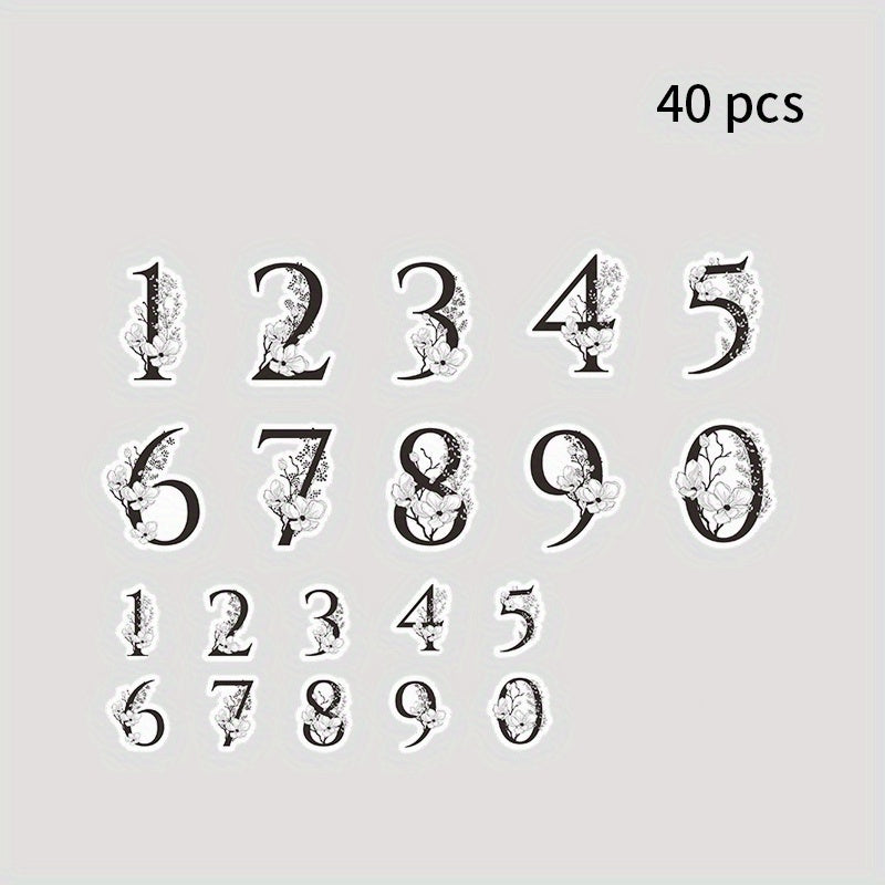 40pcs Floral Number Sticker Pack Creative Floral Decorative Sticker
