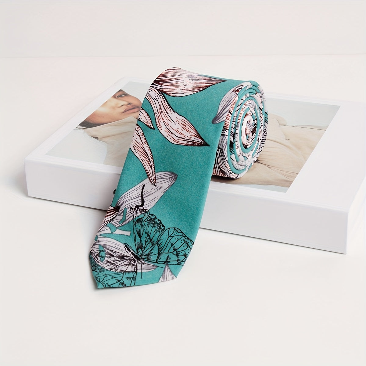 Green Floral Print Unisex Tie Casual Shirt Bow Tie