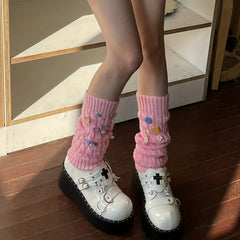 Colorful Button Decor Knitted Leg Warmers Knee High Socks Women's Stockings
