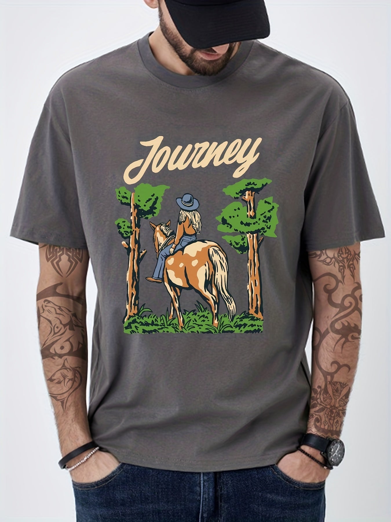 Cotton Comic Journey Print Men's Graphic Crew Neck T-Shirt
