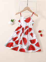 Girls Watermelon Print Thin Strap Dress