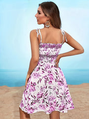 Floral Print Spaghetti Dress Backless Cami Dress