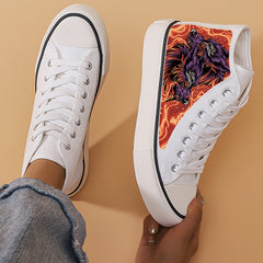 Wolf Print Chunky Canvas Sneakers High Top Skate Shoes