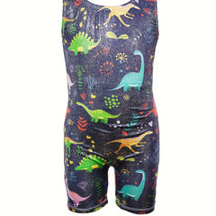 Girls Dino Print Gymnastics Outfits Comfy Workout Clothes