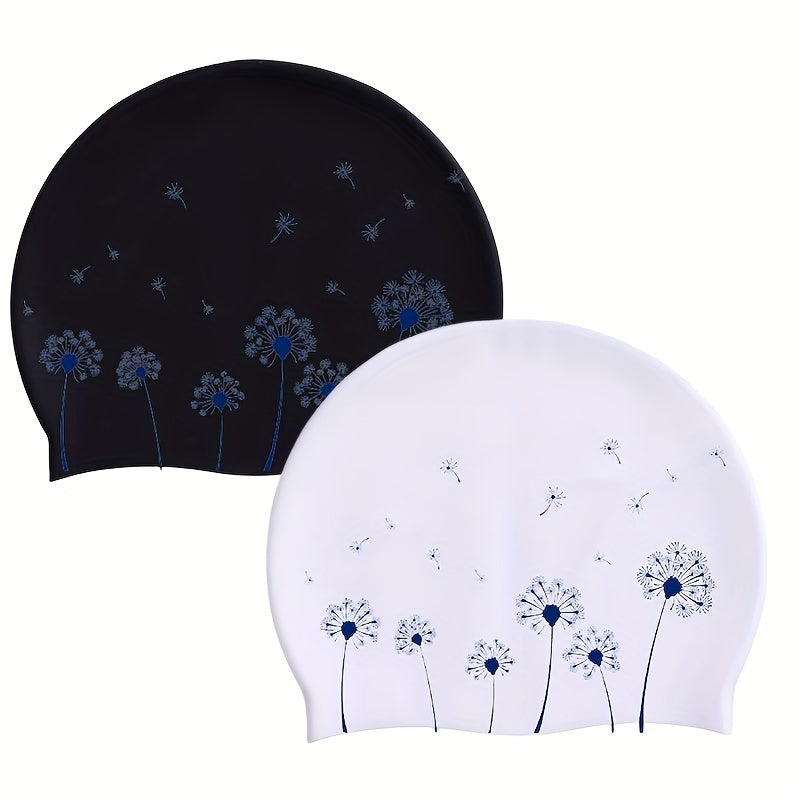 Dandelion Print Unisex Silicon Swim Cap Elastic Stretchy Durable Water Port Swim