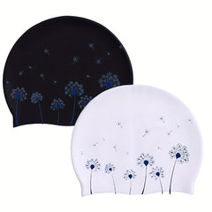 Dandelion Print Unisex Silicon Swim Cap Elastic Stretchy Durable Water Port Swim
