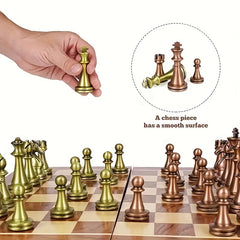 Wooden Foldable Chessboard with Metal Pieces - Christmas Game Gift