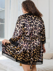 Leopard Print Cami & Lace Robe Loungewear Set
