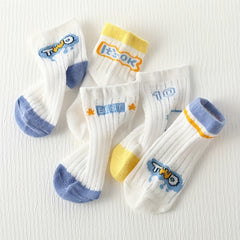 5pairs Baby Boys Kids Mesh Breathable Crew Socks for Spring and Summer