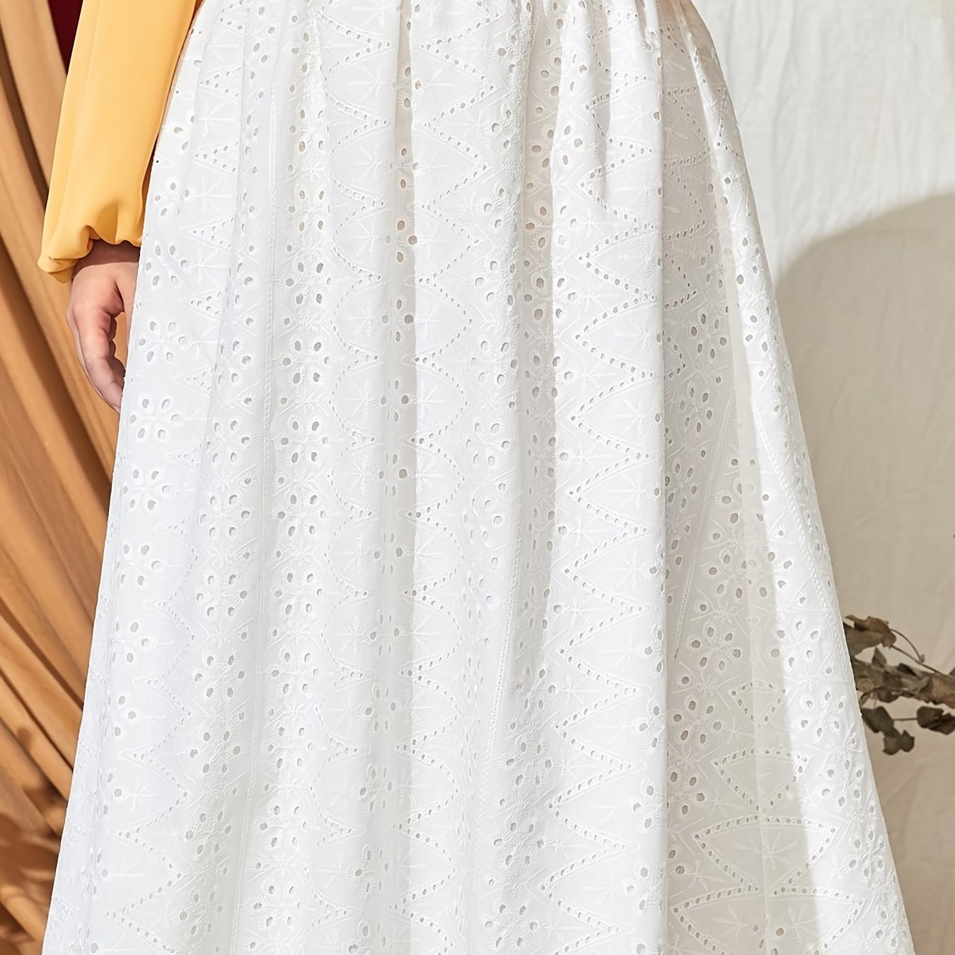 Eyelet Embroidered Maxi Skirt Women's Plus Semi Sheer Loose Fit