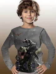 3D Dinosaur Print Kid's Pullover Long Sleeve Top for Boys