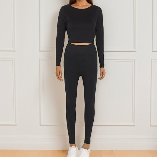 Yoga Set Long Sleeve Crop Top & Slimming Pant Sports Suit