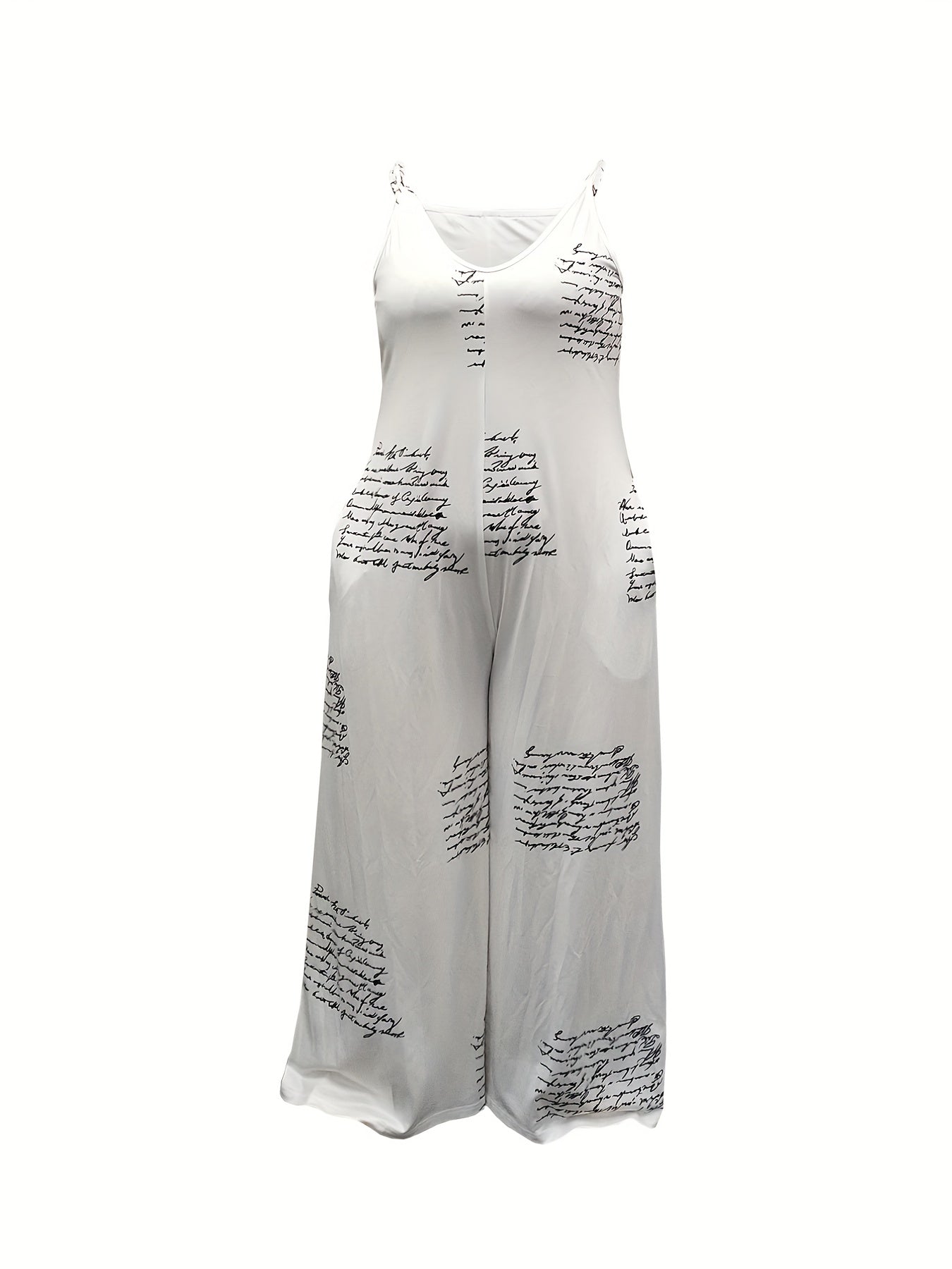 Letter Print Wide Leg Cami Jumpsuit