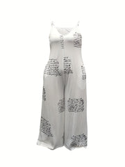 Letter Print Wide Leg Cami Jumpsuit