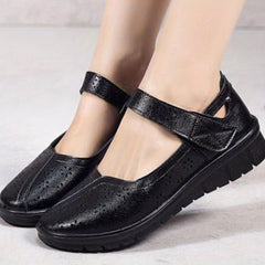Women's Hollow Out Flat Shoes Breathable Hook & Loop Strap Walking Shoes