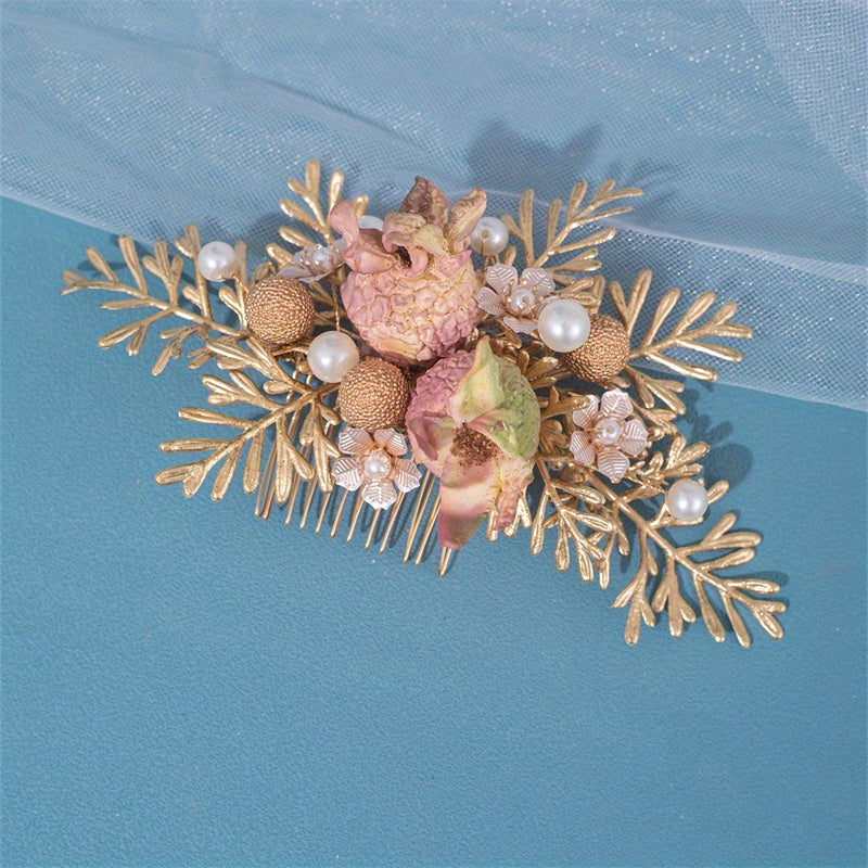 Girl's Christmas Hair Comb Faux Pearl Flower Insert Clip Headdress