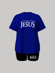 Women's Plus Slogan Print Top & Shorts Set