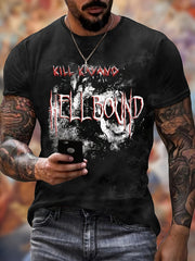 ''HELL BOUND'' Pattern Print Men's Short Sleeve Comfy T shirt Graphic Tee