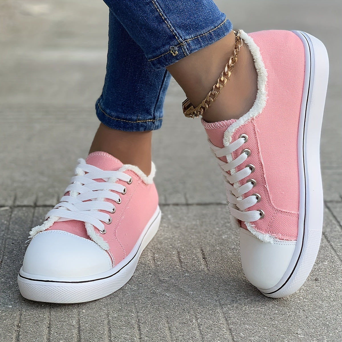 Women's Low Top Canvas Shoes Casual Pink Sneakers