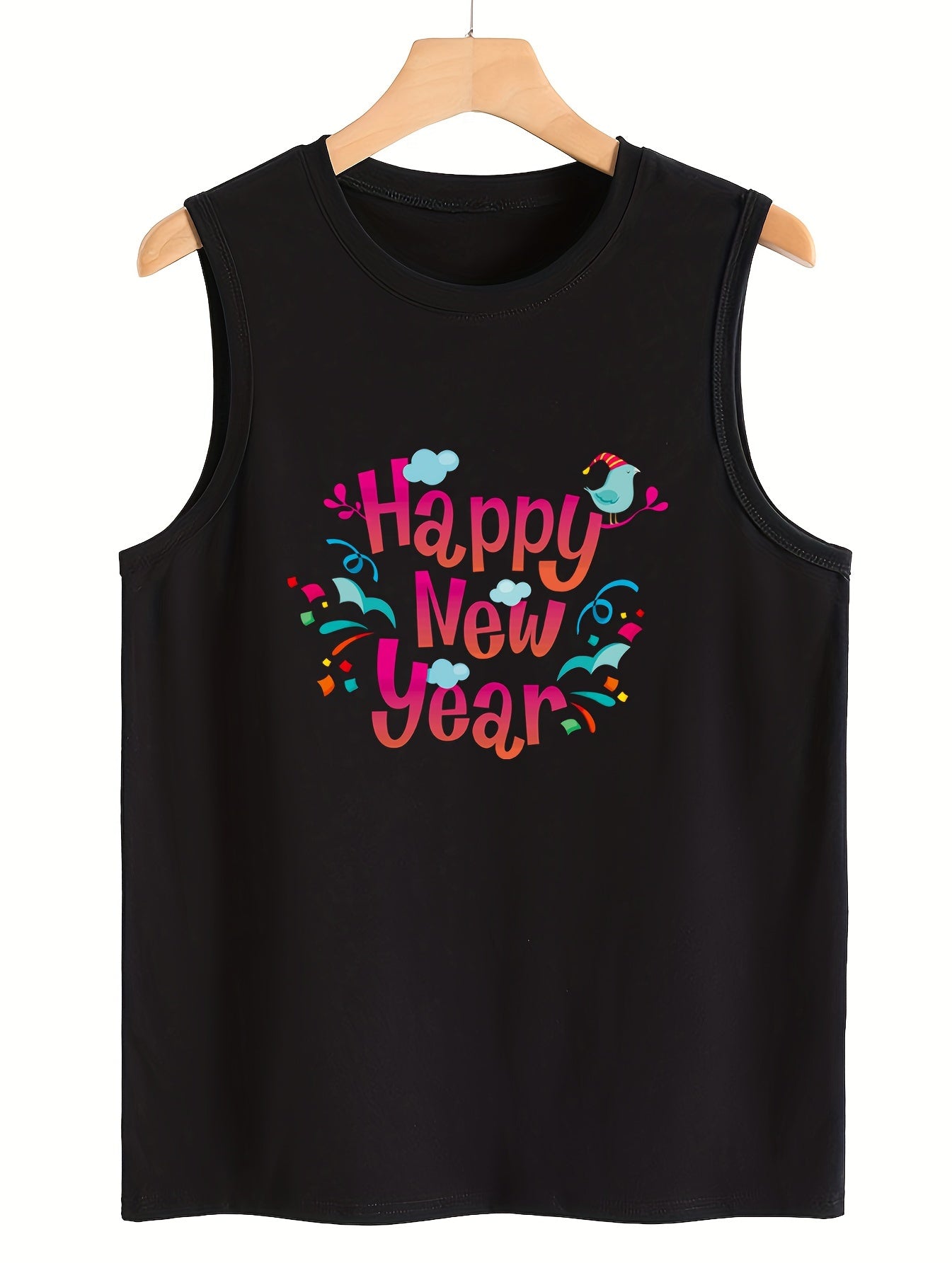 Year Letter Print Sleeveless Sports Vest Round Neck Casual Tops