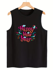 Year Letter Print Sleeveless Sports Vest Round Neck Casual Tops