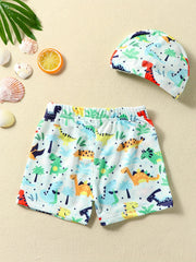 Boys Dino Swim Trunks & Cap Set for Beach Vacation