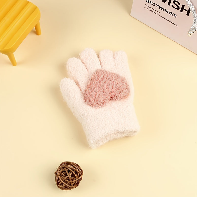 Kids Winter Love Gloves Full Finger Baby Warm Coldproof Gloves