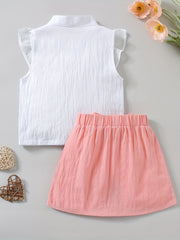 Girls Ruffled Flower Embroidery Sleeveless Top & Skirt Set