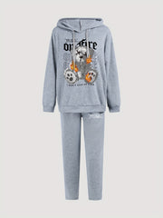 Flame Bear & Slogan Print Hoodie & Sweatpants Set