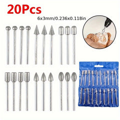 20pcs Diamond Grinding Heads Mini Bit for Rotary Drill Tool Burrs Grinding
