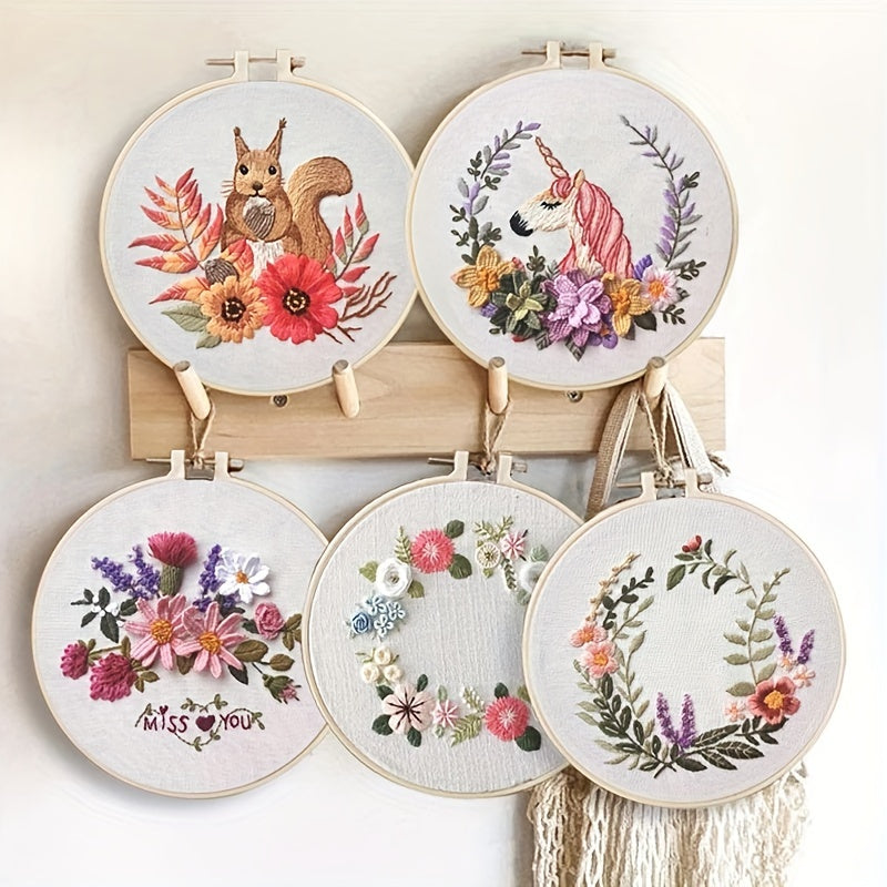 Europe Style 3D Embroidery Kit Flowers Unicorn Pattern