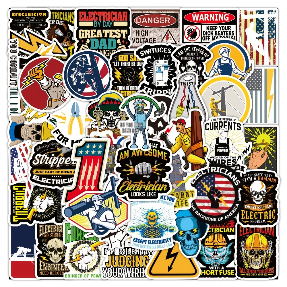50pcs Cartoon Electrician Stickers for DIY Toys Wall Luggage Notebook Phone Case