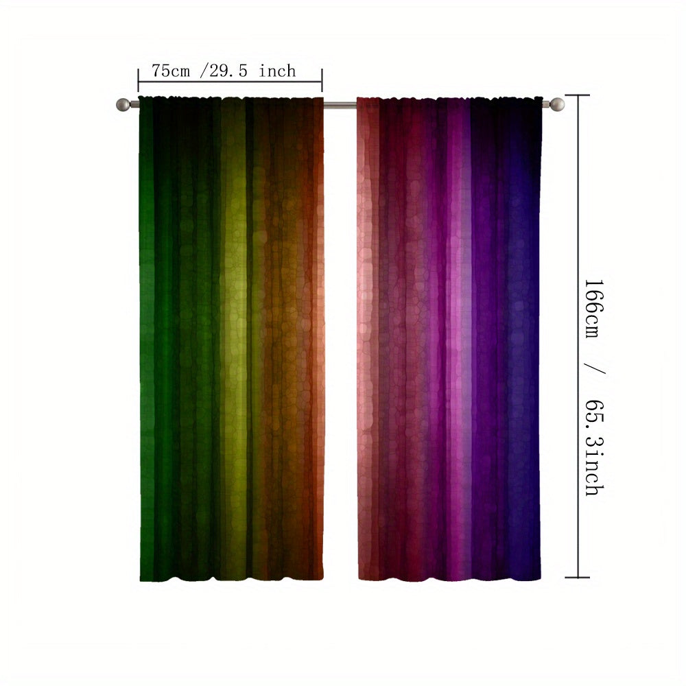 Dark Rainbow Curtains Set of 2 Rod Pocket Kitchen Cafe Living Room Decor