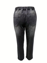 Women's Plus Ripped High Rise Tapered Leg Jeans